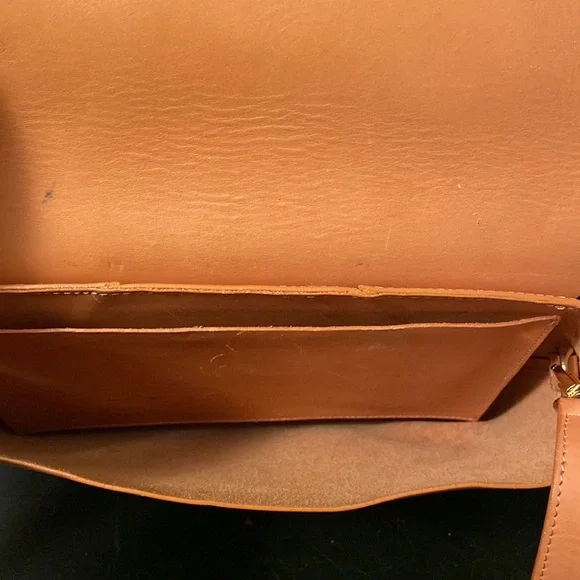 JANESSA LEONE Joan Suede & Leather Crossbody Satchel Bag in Camel Brown/Tan - Picture 8 of 12